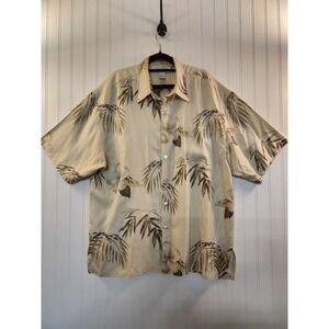 Pineapple Moon Men's Light Green Floral 100% Silk Hawaiian Shirt Size XL Summer